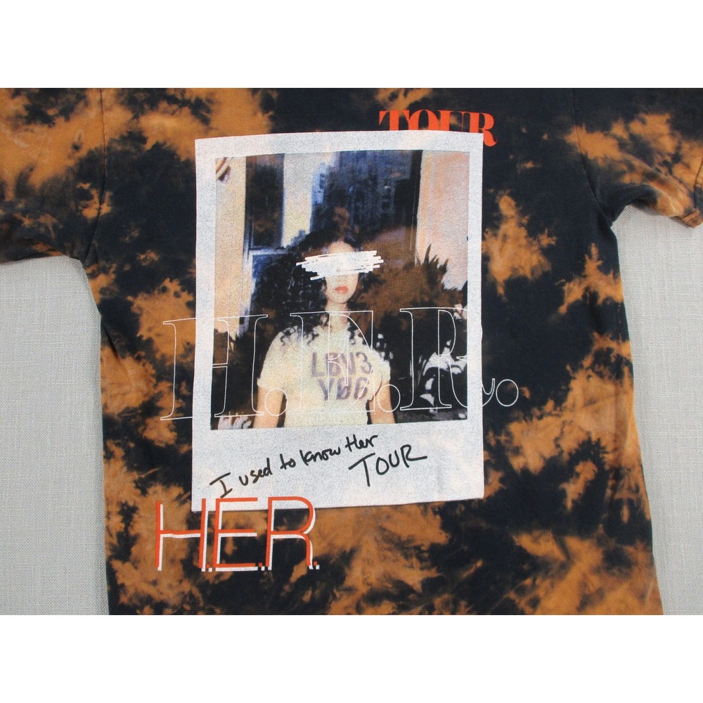 Slayer Band Graphic Tee Bleached Tie Dye Black Orange Short‎ Sleeve Shirt Small